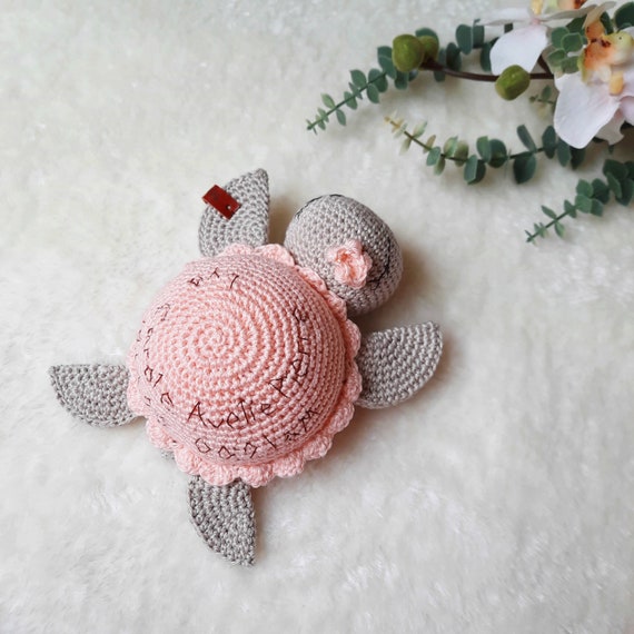 Amigurumi Turtle with Flower bow Baby shower gift Christmas gift Newborn Personalized Crochet Toys Announcement Photoprops Pregnancy