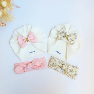 Baby girl birth box, Turban with Removable Knot, Baby tie headband // Baby girl gift box, Baby turban, Headband image 4