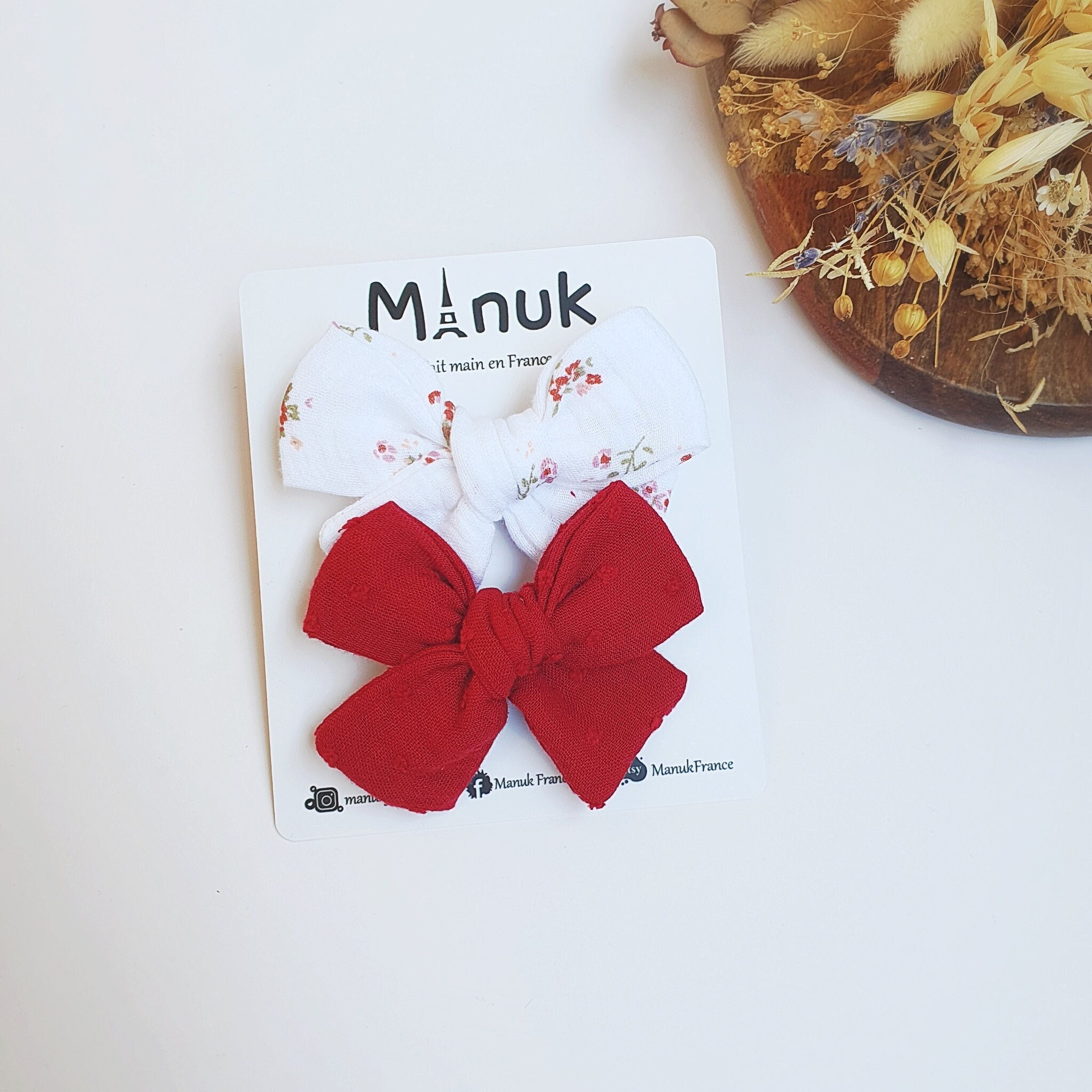 Duo of BIG Bows, Different support, Gift idea for girls, Baby girl, Organic cotton gauze