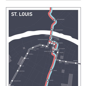 St. Louis Transit Map, Metrolink, Red line-Blue Line, Digital Prints, Wall Décor, Custom Map Print image 2