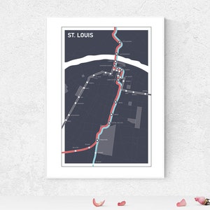 St. Louis Transit Map, Metrolink, Red line-Blue Line, Digital Prints, Wall Décor, Custom Map Print image 3