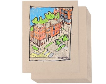 Urban Cardboard Sketch, Urban Sketch, Recycled Material Sketch, Upcycled Art, Urban Art, St. Louis Art