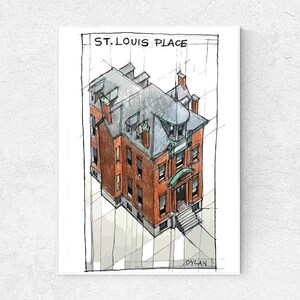 Louis Place Art Print, Urban Sketch, St. Louis Postcards, St.