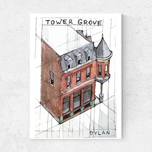 Croquis urbain de Tower Grove, St. Louis, impression d'art