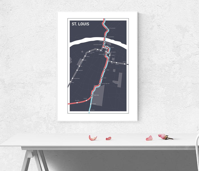 St. Louis Transit Map, Metrolink, Red line-Blue Line, Digital Prints, Wall Décor, Custom Map Print image 3