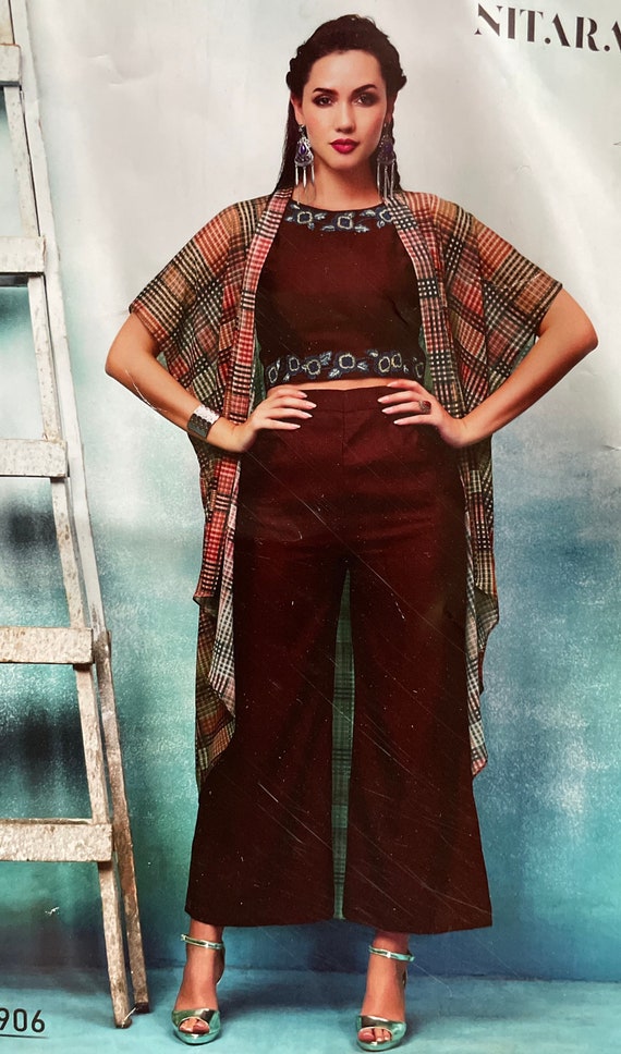 3 Piece Embroidery Silk Women Crop Top 