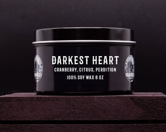 Darkest Heart 4 oz Scented Soy Candle - Free Shipping | Cranberry | Citrus | Perdition | Plant Based | Novelty Candles | Goth Candle