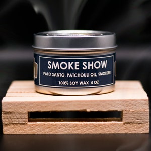 Smoke Show Scented Soy Candle - Free Shipping | Palo Santo | Patchouli Oil | Smolder | Plant Based | Novelty Candles | incense