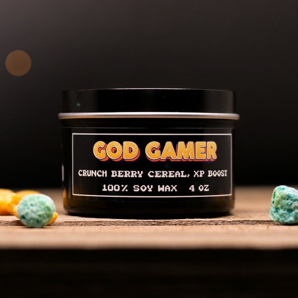 God Gamer Scented Soy Candle - Free Shipping | Crunch Berry Cereal | XP Boost | Plant Based | Novelty Candles | Gamers | Gaymers | Streamers