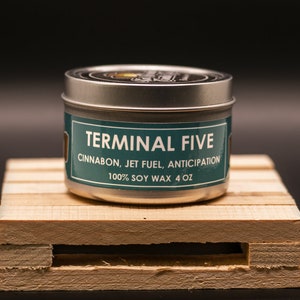 Terminal Five Scented Candle - Free Shipping | Soy Candles | Plant Based | Cinnamon Rolls | Jet Fuel | Novelty Candles| | Airports