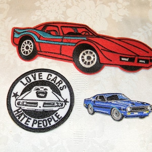 Love cars embroidered iron-on patches lot of 3 different styles