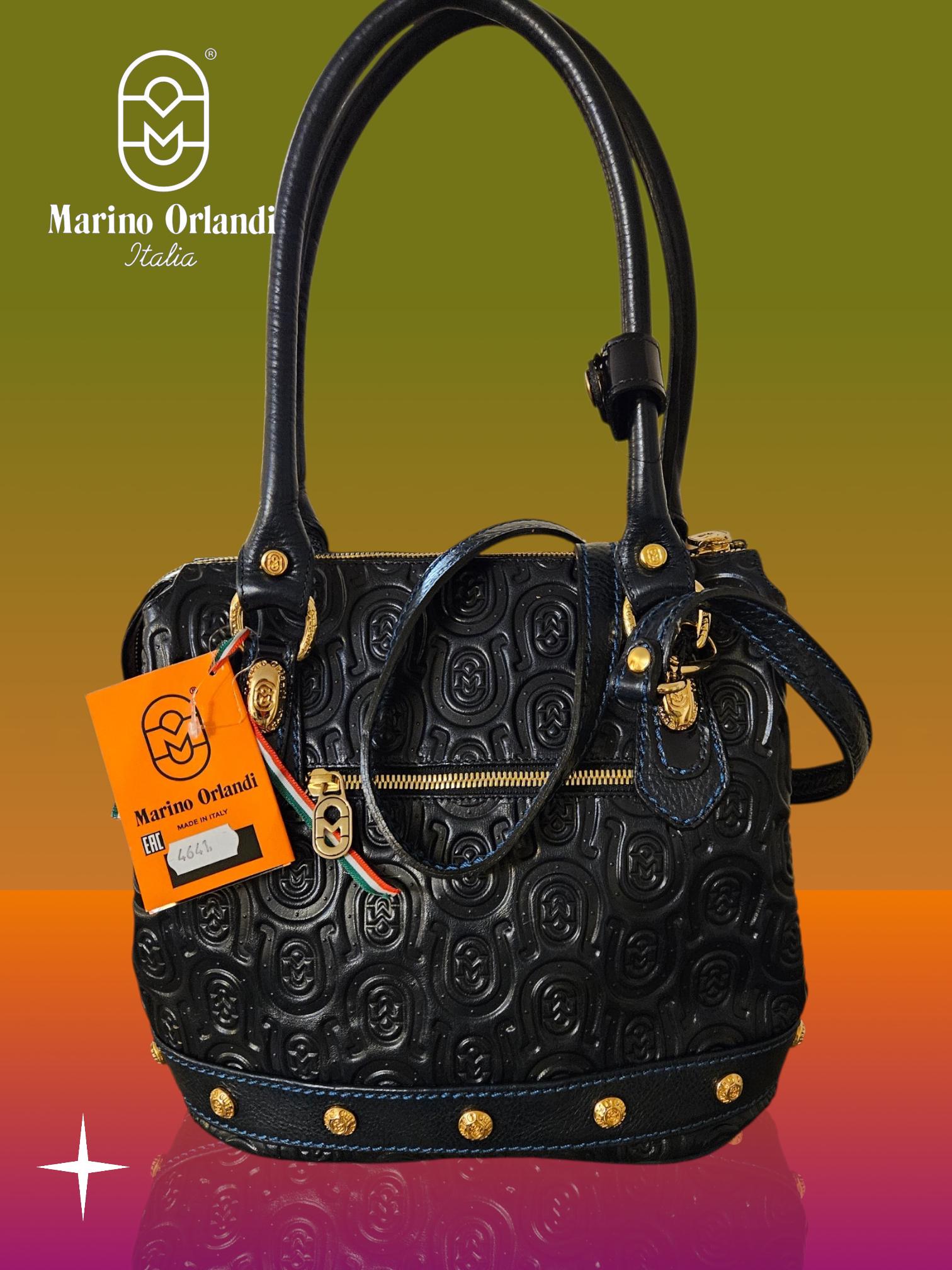 Marino Orlandi Stunning Black Gold Vintage Quality Leather Back Made in Italy Marino Orlandi Black Embossed Leather Tote & Sling Bag  main image 2