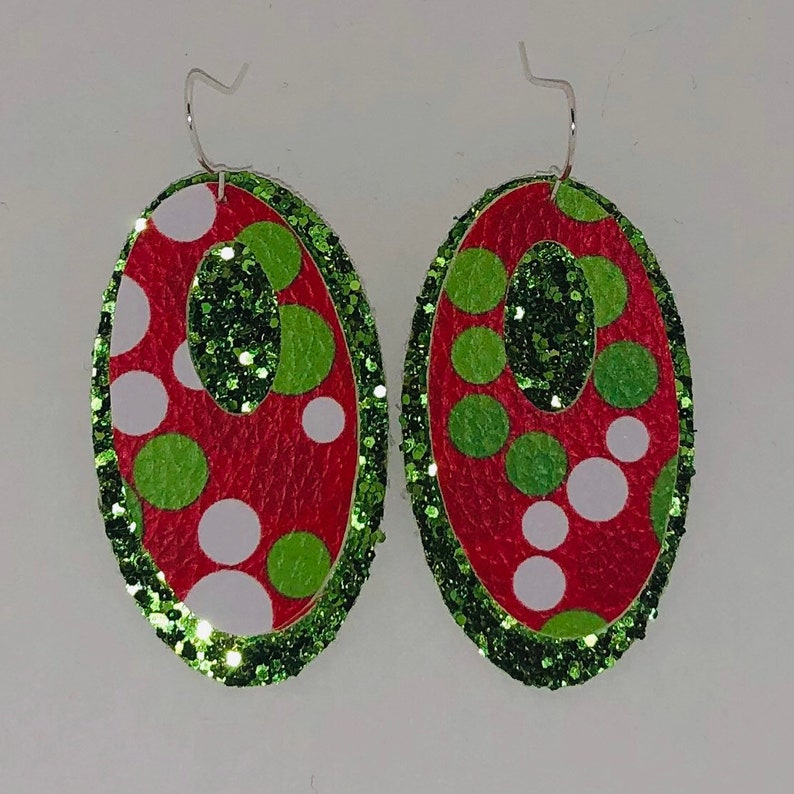 Double Glittery Red Green Dot Christmas Earrings