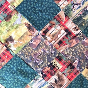 Handmade Patchwork Wildlife Quilt, Queen size, batted and tied