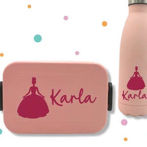 Aufkleber für Brotbox & Flasche * mit Namen und Prinzessin * Wunschfarbe *