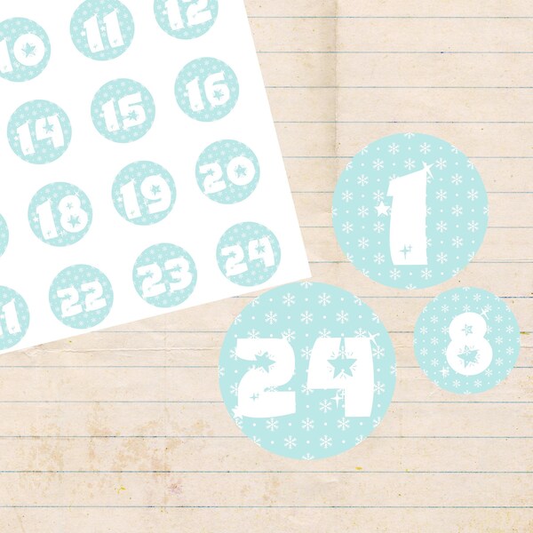 Advent calendar numbers * paper sticker * A4 sheet * desired color