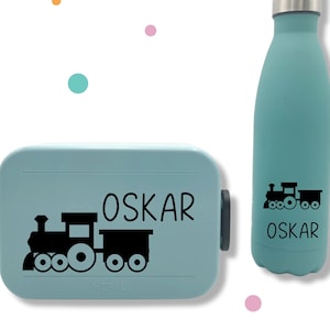 Sticker voor broodtrommel * met naam en trein * gewenste kleur *