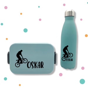Brotboxaufkleber * Aufkleber für Brotbox & Flasche * mit Namen und BMX Fahrrad * Wunschfarbe *