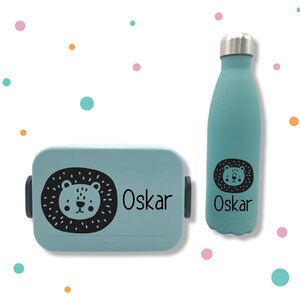 Aufkleber für Brotbox & Flasche * mit Namen und Löwenkopf * Wunschfarbe *