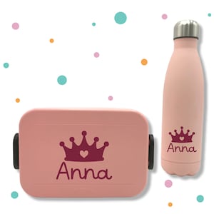 Aufkleber für Brotbox & Flasche * mit Namen und Krone * Wunschfarbe *