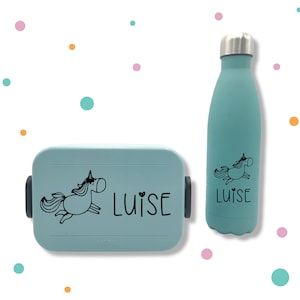 Aufkleber für Brotbox & Flasche * mit Namen und Einhorn * Wunschfarbe *