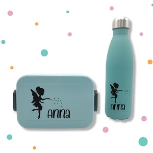 Aufkleber für Brotbox & Flasche * mit Namen und Elfe * Wunschfarbe *