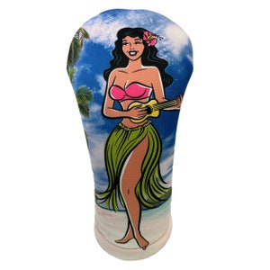 Hawaiianische Hula Girl-Golfschläger als Headcover für Fahrer, Fairway, Hybrid oder passendes Handtuch. Alle separat erhältlich. Handgefertigt in den USA von BeeJo&#39;s