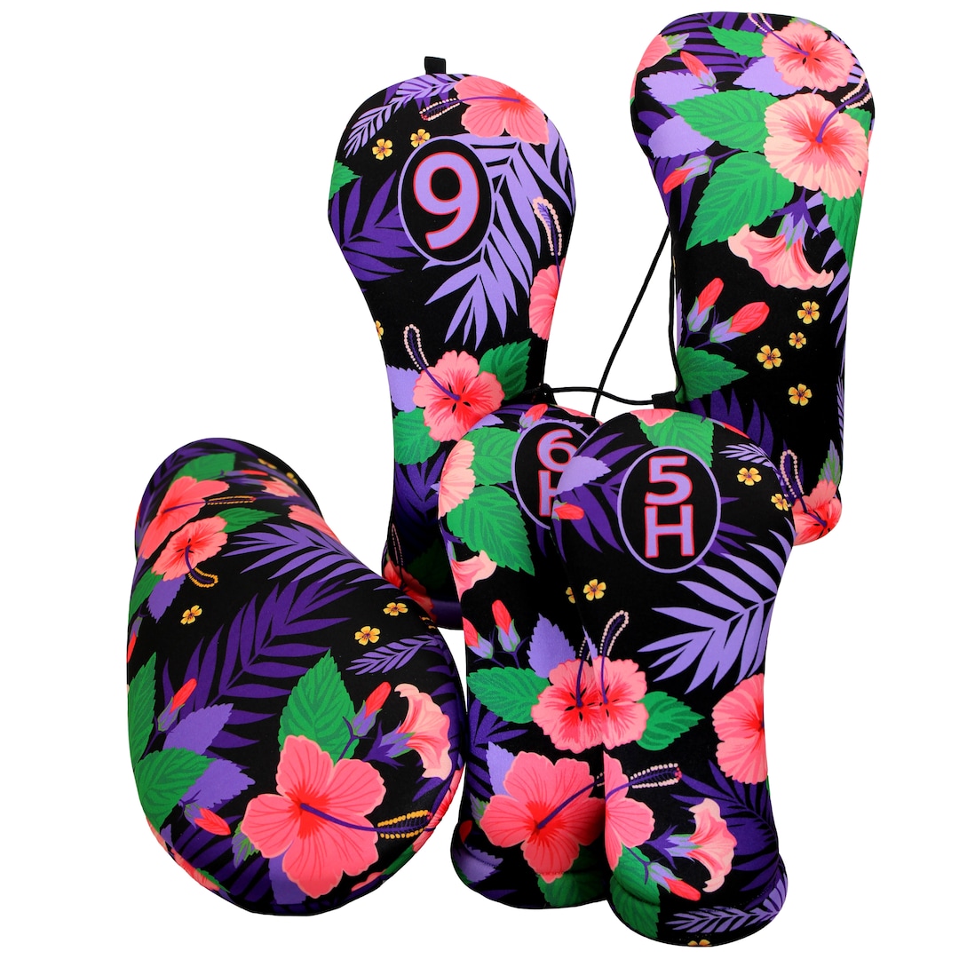 Hawaiian Purple Flowers Golf Club Headcovers W/corresponding Number