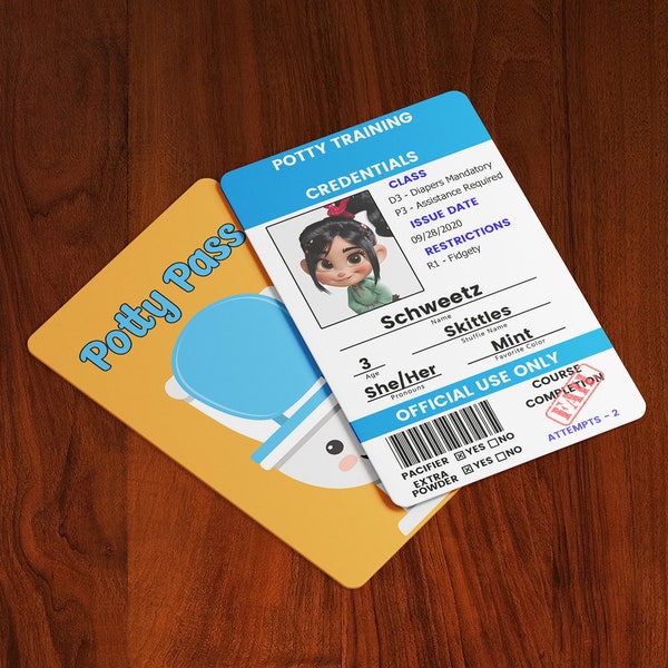 ABDL Potty Pass - Custom Personalized ID Badge - - Customized Text, Graphic & Photo, Color Choice - - CR80 (Credit Card Size)