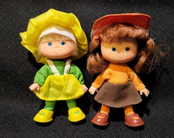2 Jelly Bean Dolls - Lucy Lemon & Cindy Cinnamon - -  Vintage Scented Lanard Dolls - COMPLETE - Strawberry Shortcake Clone Fakes