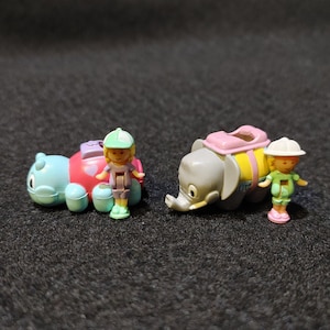 2 Polly Pocket Pen Pals (Ladybird & Elephant) - Complete Set - NEAR MINT - Vintage Bluebird - Pencil Topper Figure Playset