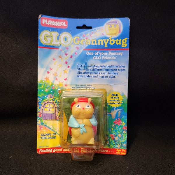 MOC Glo Grannybug w/ Sleeping Bag - Glo Friends Figure - - Vintage Glow Bug Friend - Glow-in-the-Dark Finger Puppet Toy - NEW & COMPLETE