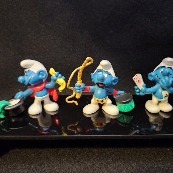 3 Entertainer Smurfs (Magician, Circus) Smurf Village Figurines (20056/20114/20115) Schleich Miniature PVC - Vintage Peyo Mini Figure Toys