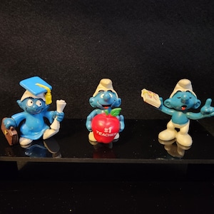 3 School Smurfs (20160/20130/20059) - Smurf Village Figurine (Apple, Teacher, Graduate) - Schleich Miniature PVC - Vintage Peyo Mini Figure