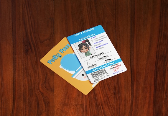 ABDL Potty Pass - Custom Personalized ID Badge - - Customized Text, Graphic & Photo, Color Choice - - CR80 (Credit Card Size)