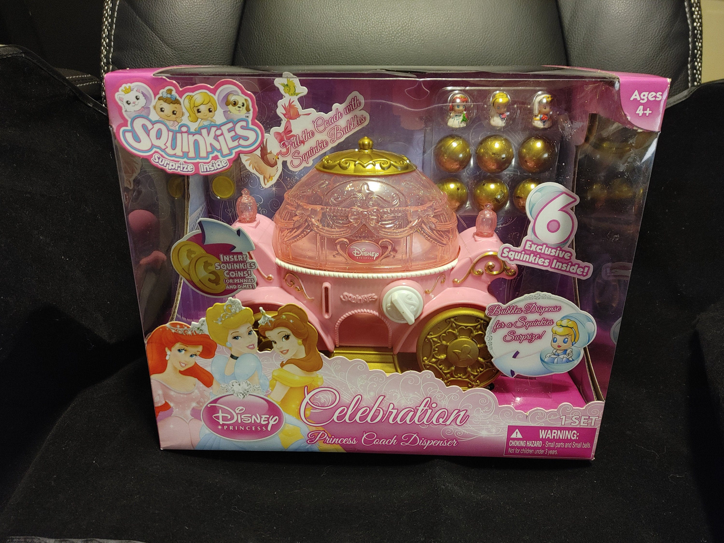 NIB Squinkies Disney Princess Celebration Coach Dispenser