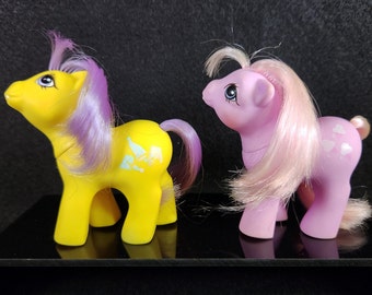 Baby Lickety-Split & Baby Nightcap - G1 Vintage My Little Pony - First Tooth - Year 5 Hong Kong - MLP Earth Pony - Slumber Party Gift Pack