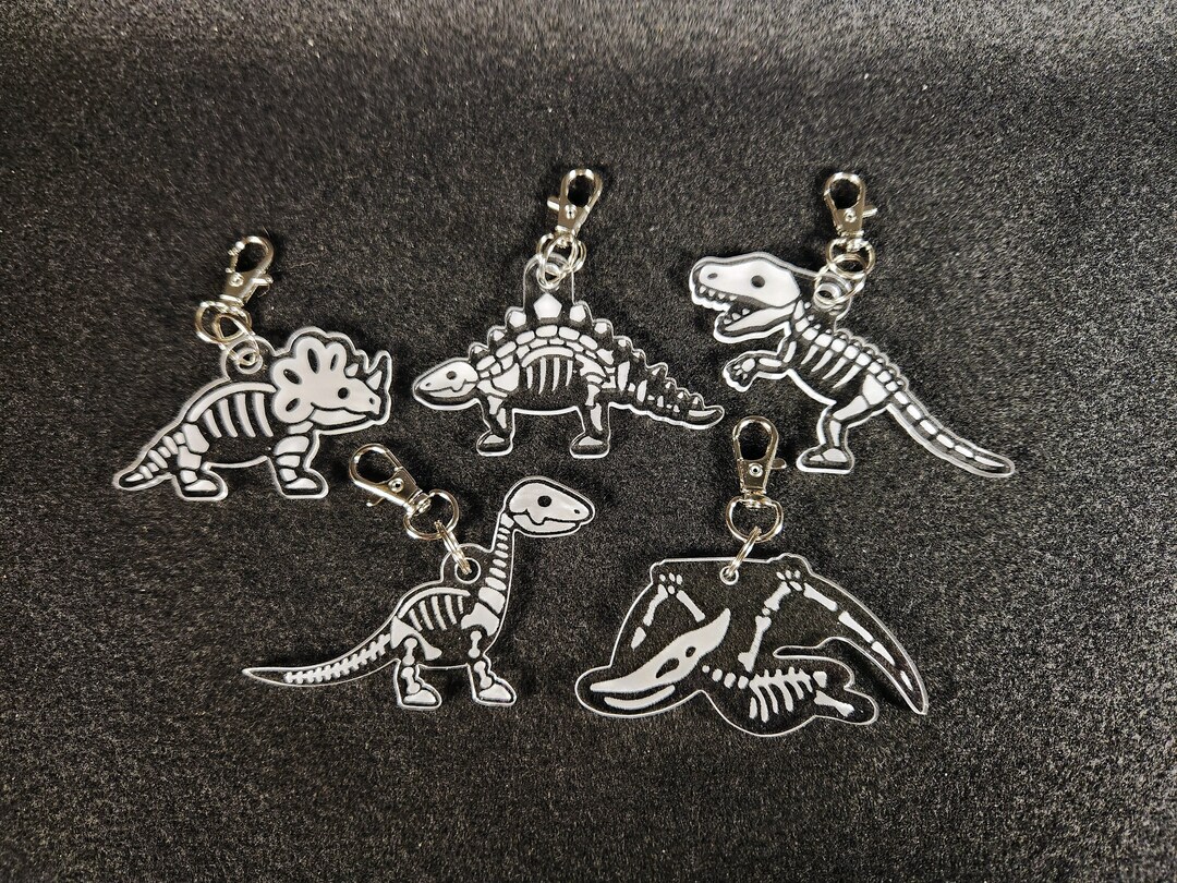 T Rex Keychains Dinosaur Skeleton Acrylic Keychain W/ Clip - Laser Cut & Etched - T-rex ...