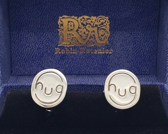 Vintage ROBIN ROTENIER Solid Sterling Silver Oval "Hug" Cuff Links 12.7 grams in original box MH-5045