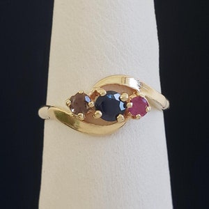 Estate 14K Solid Gold Genuine Ruby Sapphire Amethyst Quartz Crystal Bypass Style Ring 1.7 grams size 4-1/2 MH-5588