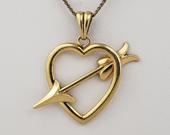 Estate Early Mid-Century FORSTNER 12K Gold-Filled Valentines&#39; Day Heart Arrow Pendant Necklace circa 1940&#39;s-1950&#39;s MH-259 GFN