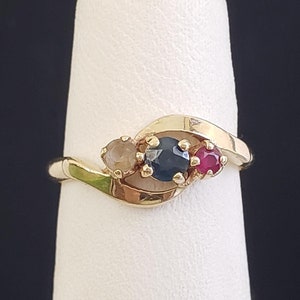 Estate 585 14K massief gouden bypass-stijl echte robijnrode saffier amethist kwartskristalring 1,7 gram maat 4-1/4 MH-5589