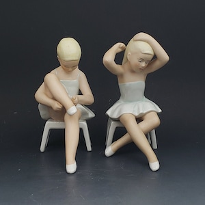 Estate Mid Century WALLENDORF Porcelain Child Ballerina Statues (2) 5-1/8&quot; and 5-5/8&quot; tall Made in Germany circa 1960&#39;s