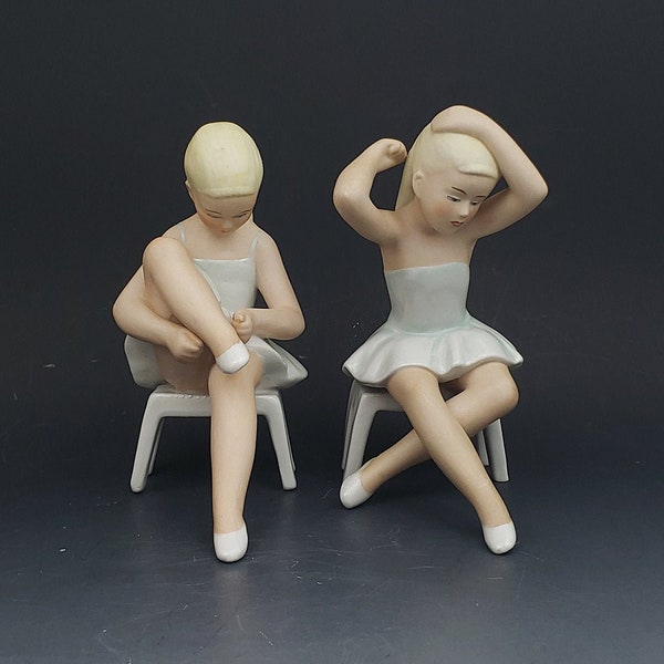 Estate Mid Century WALLENDORF Porcelain Child Ballerina Statues (2) 5-1/8" and 5-5/8" tall Made in Germany circa 1960's