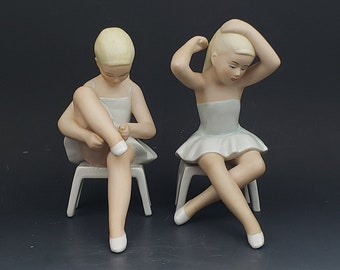 Estate Mid Century WALLENDORF Porcelain Child Ballerina Statues (2) 5-1/8" and 5-5/8" tall Made in Germany circa 1960's