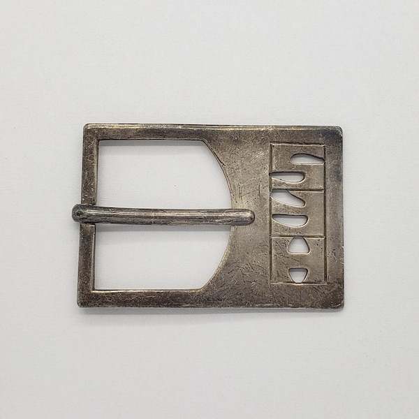 Vintage LEONORE DOSKOW Inc. Solid Sterling Silver Modernist Belt Buckle 2-7/8" long x 1-5/16" wide x 1.25mm thick (c) 1979 MH-4157 bb