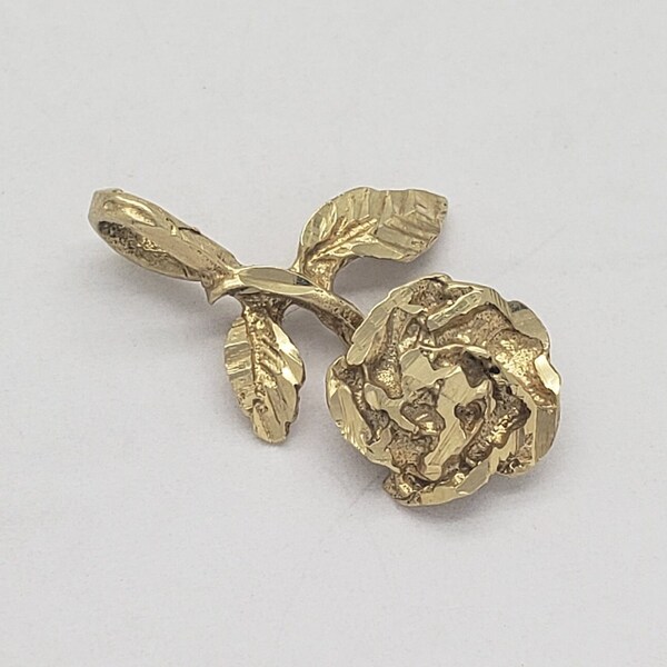 Vintage 14K Solid Gold Rose Charm Pendant 3/4" long w/bail x 1/2" wide 1.0 grams MH-4435 GP