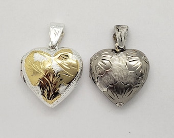 Vintage Solid Sterling Silver & Gold Vermeil Heart Photo Lockets Lot of 2 MH-4315 SP