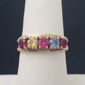 Vintage A&C 10K massief gouden echte robijn citrien hemelsblauwe topaas moeder kinder geboortestenen ring 3,4 gram maat 7-1/2 MH-5339