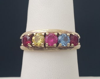 Vintage A&C 10K Solid Gold Genuine Ruby Citrine Sky Blue Topaz Mother's Children's Birthstones Ring 3.4 grams size 7-1/2 MH-5339